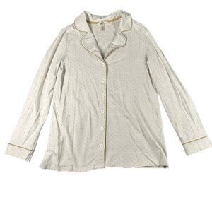 Soma Medium Ivory Gold Pin Dot Button Front Cotton Jersey Pajama Top‎ Shirt